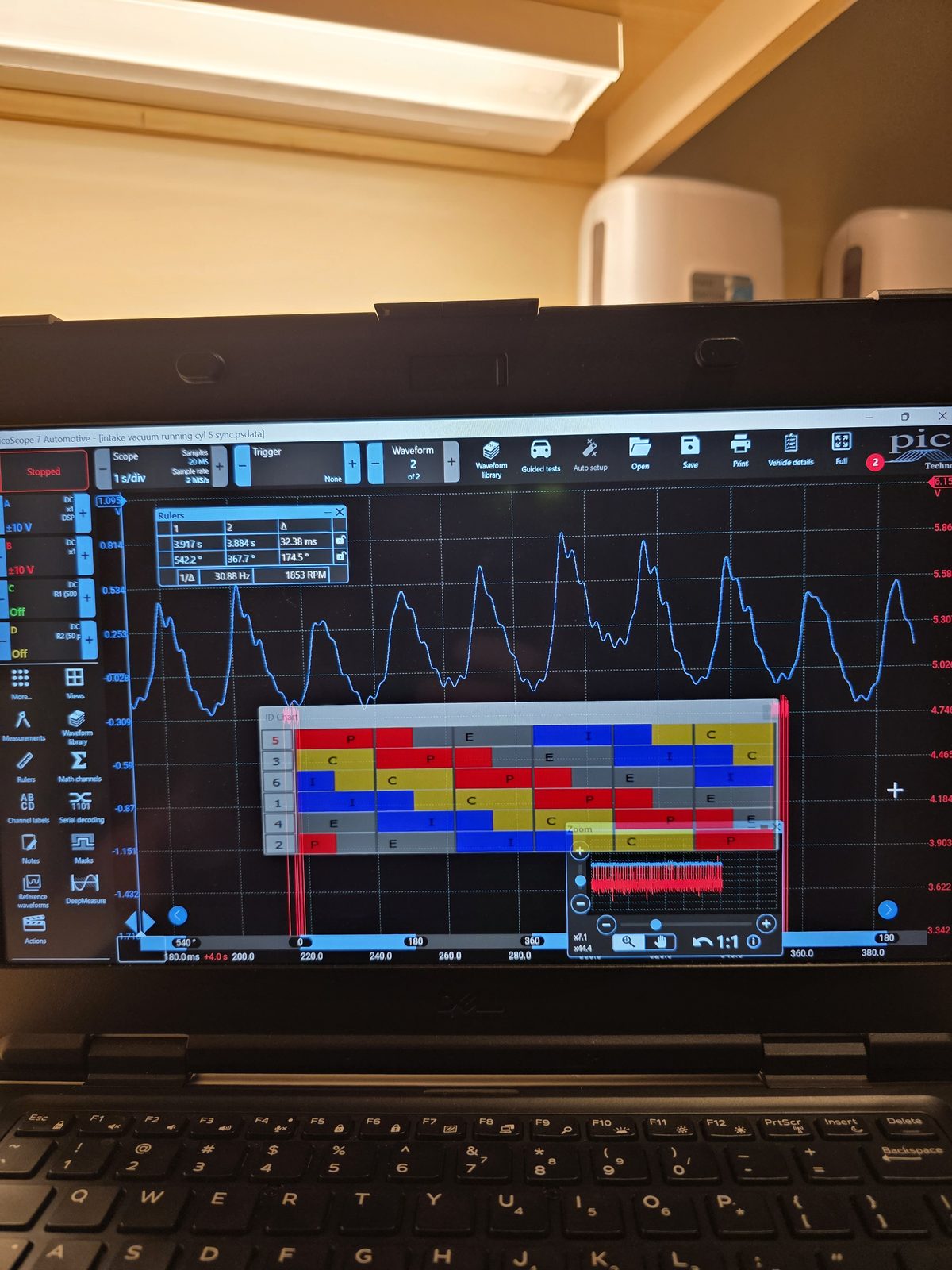 Intake vacuum waveform and cylinder analysis during advanced engine diagnostics