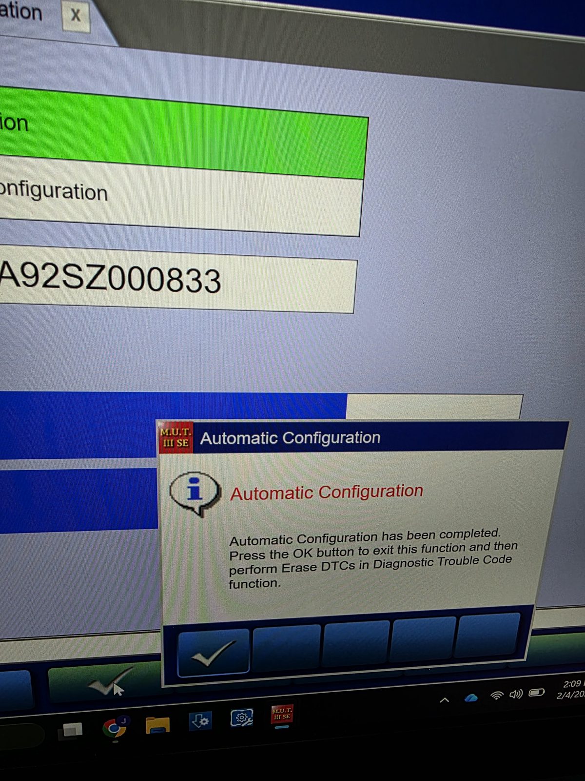 Mitsubishi diagnostic software confirming automatic module configuration is complete
