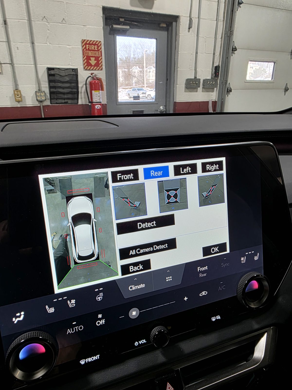 In-vehicle surround-view camera calibration screen during ADAS camera setup